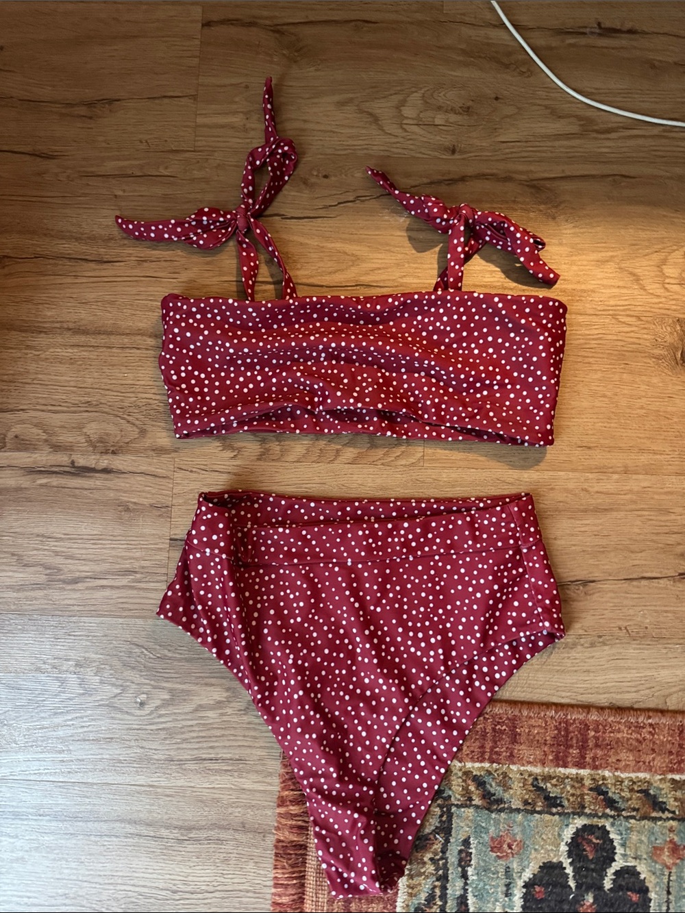 SHEIN Red Polka Dot High-Waist Bikini Set with Tie Straps